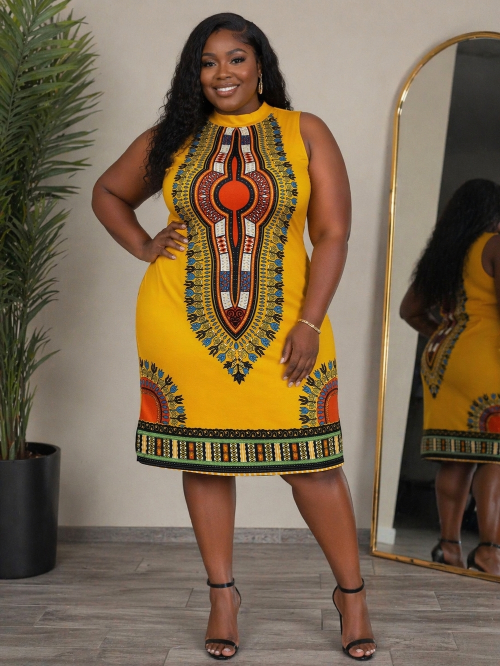 Curvy African Fit  Dashiki Midi Bodycon Dress